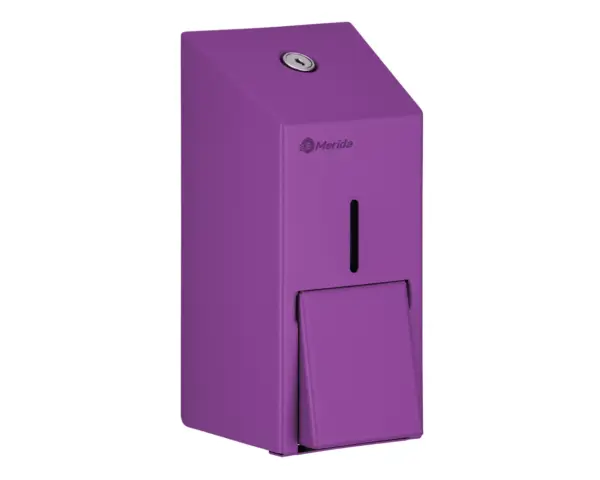 Dozownik mydła w płynie MERIDA STELLA VIOLET LINE MINI, pojemność zbiornika 400 ml, fioletowy Wnętrze dozownika mydła MERIDA STELLA MINI z wyjmowaną pompką i zbiornikiem