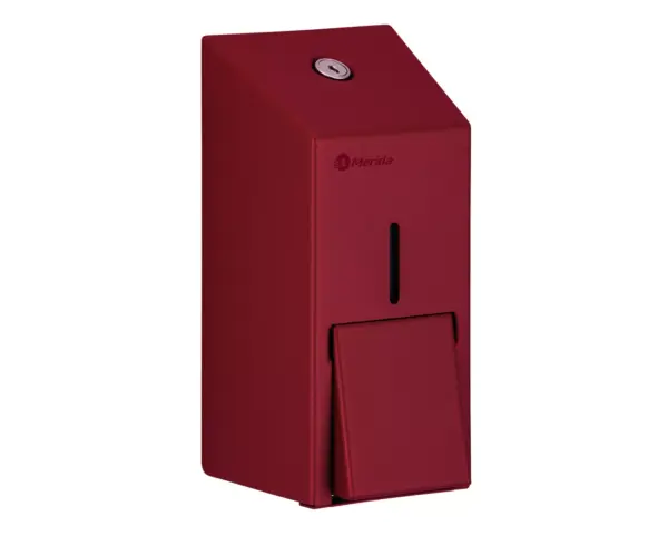 Dozownik mydła w płynie MERIDA STELLA RED LINE MINI, pojemność zbiornika 400 ml, czerwony Otwarty dozownik mydła MERIDA STELLA RED LINE MINI z widoczną pompką