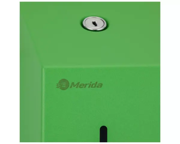 Dozownik mydła w płynie MERIDA STELLA GREEN LINE MINI, pojemność zbiornika 400 ml, zielony Ścienny dozownik mydła MERIDA STELLA GREEN LINE MINI stalowy zamek bębenkowy