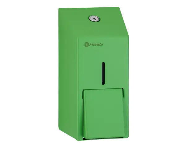 Dozownik mydła w płynie MERIDA STELLA GREEN LINE MINI, pojemność zbiornika 400 ml, zielony Zielony dozownik mydła w płynie ze stali nierdzewnej 400 ml