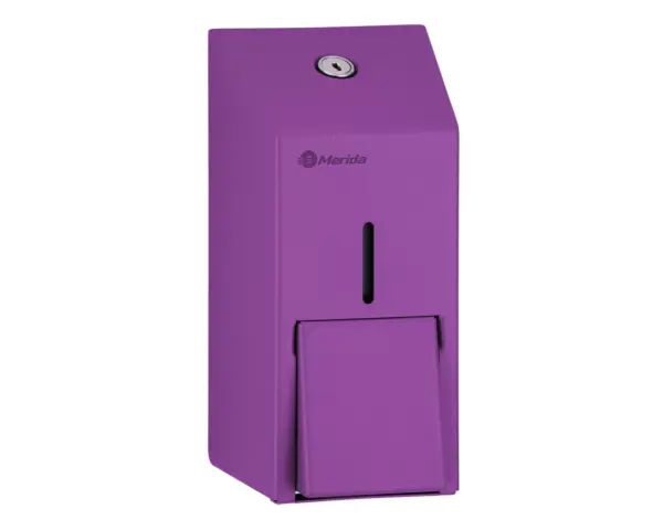Dozownik mydła w płynie MERIDA STELLA VIOLET LINE MINI, pojemność zbiornika 400 ml, fioletowy Dozownik mydła w płynie MERIDA STELLA MINI zamykany na kluczyk, fioletowy
