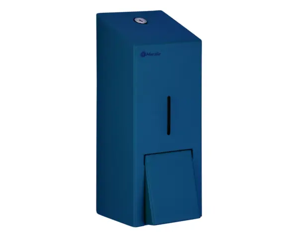 Dozownik płynu dezynfekcyjnego w sprayu MERIDA STELLA BLUE LINE, pojemność wkładów 1000 ml , niebieski Dozownik dezynfekcyjny Merida Stella Blue Line – widok z przodu, wkład 1000 ml