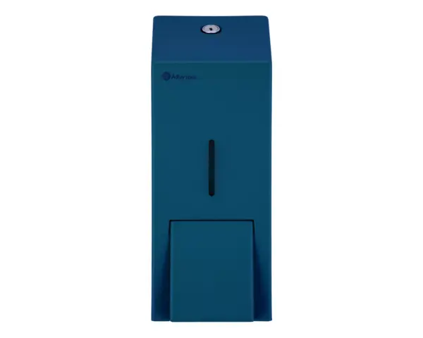 Dozownik mydła w płynie MERIDA STELLA BLUE LINE MAXI, pojemność zbiornika 800 ml, niebieski Dozownik mydła MERIDA STELLA BLUE LINE MAXI z widocznym stalowym zamkiem bębenkowym