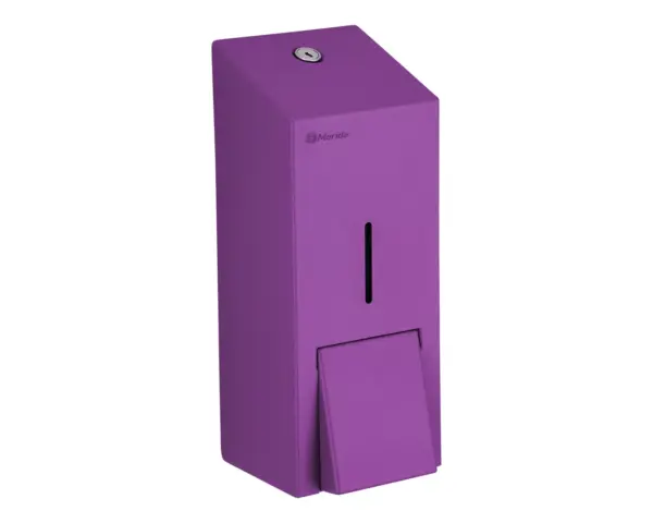 Dozownik płynu dezynfekcyjnego w sprayu MERIDA STELLA VIOLET LINE, pojemność wkładów 1000 ml , fioletowy Dozownik Merida Stella Violet Line otwarty, widok na wkład 1000 ml