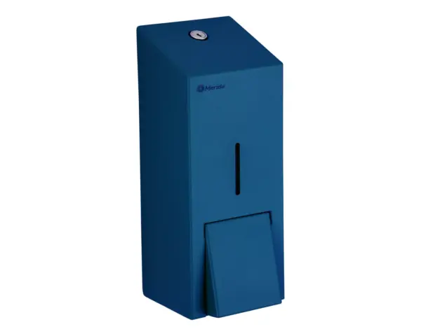 Dozownik mydła w płynie MERIDA STELLA BLUE LINE MAXI, pojemność zbiornika 800 ml, niebieski Wnętrze dozownika MERIDA STELLA BLUE LINE MAXI z pompką i zbiornikiem 800 ml