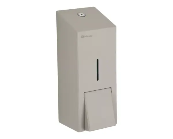 Dozownik mydła w płynie MERIDA STELLA STONE GREY LINE MAXI, pojemność zbiornika 800 ml, szary kamienny Dozownik mydła MERIDA STELLA MAXI z widoczną wyjmowaną pompką i zbiornikiem