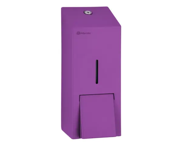Dozownik mydła w płynie MERIDA STELLA VIOLET LINE MAXI, pojemność zbiornika 800 ml, fioletowy Stalowy dozownik mydła z fioletową powłoką strukturalną zamek bębenkowy