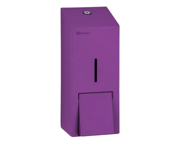 Dozownik mydła w pianie MERIDA STELLA VIOLET LINE MAXI na jednorazowe wkłady 700 g, fioletowy Dozownik mydła MERIDA STELLA VIOLET LINE MAXI otwarty z widocznym wkładem jednorazowym