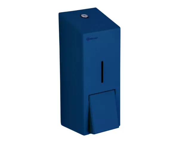 Dozownik mydła w pianie MERIDA STELLA BLUE LINE MAXI na jednorazowe wkłady 700 g, niebieski Stalowy dozownik mydła w pianie MERIDA STELLA BLUE LINE MAXI widok z boku