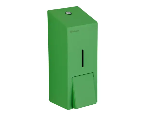 Dozownik mydła w pianie MERIDA STELLA GREEN LINE MAXI na jednorazowe wkłady 700 g, zielony Dozownik mydła w pianie MERIDA STELLA GREEN LINE MAXI otwarty pokazujący mechanizm zamka