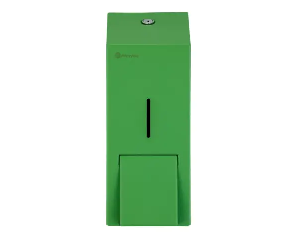 Dozownik płynu dezynfekcyjnego w sprayu MERIDA STELLA GREEN LINE, pojemność wkładów 1000 ml , zielony Stalowy dozownik sprayu dezynfekcyjnego z zieloną powłoką montowany na ścianę
