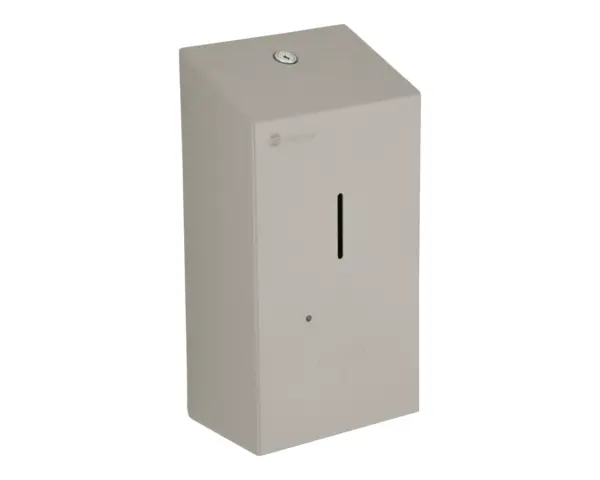 Bezdotykowy automatyczny dozownik mydła w pianie MERIDA STELLA AUTOMATIC STONE GREY LINE na jednorazowe wkłady 1000 g, szary kamienny Widok z boku dozownika Merida Stella Automatic Stone Grey Line