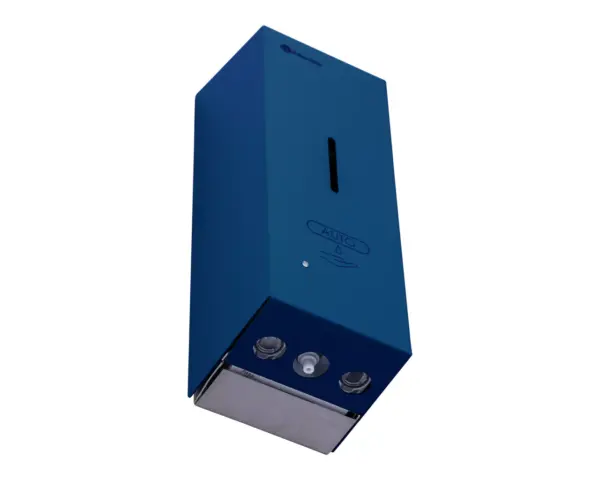 Bezdotykowy automatyczny dozownik mydła w pianie MERIDA STELLA AUTOMATIC SLIM BLUE LINE na jednorazowe wkłady 800 ml, niebieski Stalowy zamek bębenkowy zlicowany z obudową dozownika mydła Merida Stella