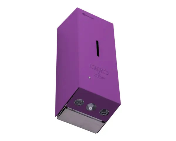 Bezdotykowy automatyczny dozownik mydła w pianie MERIDA STELLA AUTOMATIC SLIM VIOLET LINE na jednorazowe wkłady 800 ml, fioletowy Stalowy dozownik mydła w pianie Violet Line z fioletową powłoką strukturalną, detal