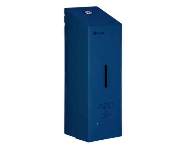 Bezdotykowy automatyczny dozownik mydła w pianie MERIDA STELLA AUTOMATIC SLIM BLUE LINE na jednorazowe wkłady 800 ml, niebieski Dozownik Merida Stella Slim Blue Line otwarty z widoczną pompką i wkładem