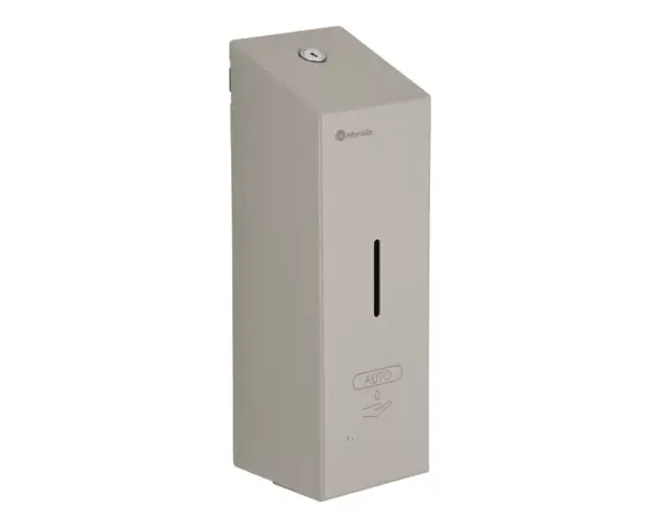 Bezdotykowy automatyczny dozownik mydła w pianie MERIDA STELLA AUTOMATIC SLIM STONE GREY LINE na jednorazowe wkłady 800 ml, szary kamienny Stalowy dozownik mydła Merida Stella Automatic Slim zamknięty na kluczyk