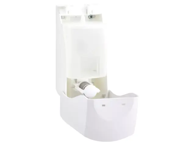 Dozownik mydła w płynie MERIDA TOP MINI, pojemność zbiornika 400 ml, tworzywo ABS, biały, okienko niebieskie Dozownik mydła MERIDA TOP MINI z niebieskim okienkiem kontrolnym