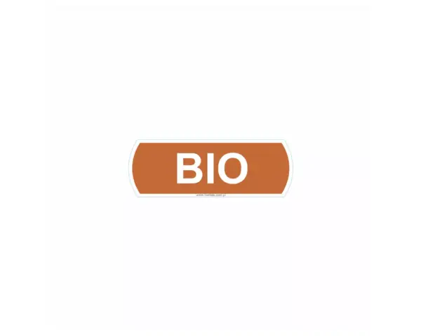Naklejka na kosz do segregacji - bio, mała, wymiar 10 X 3,5 cm Mała naklejka na kosz do segregacji bio, folia samoprzylepna 10x3,5 cm