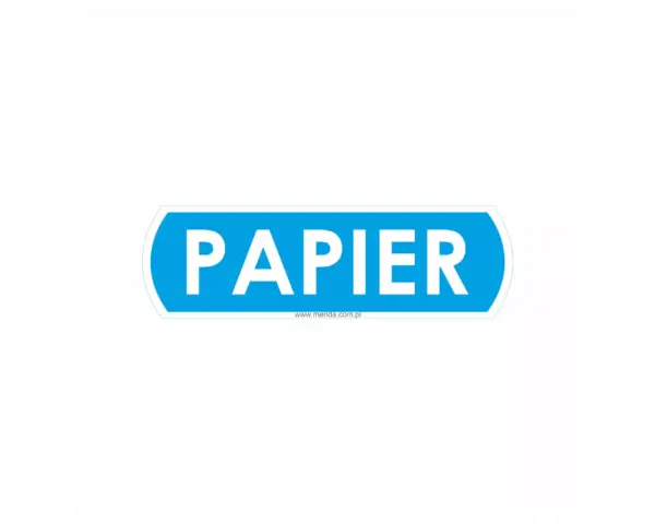 Naklejka na kosz do segregacji - papier, duża, wymiar 14,5 X 4,4 cm Duża naklejka na kosz do segregacji papieru 14,5x4,4 cm