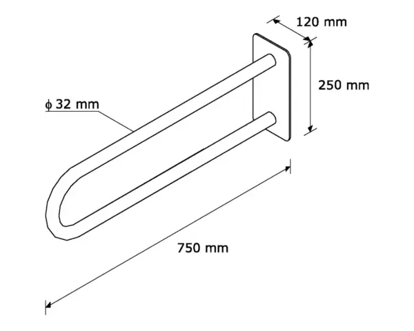 Poręcz stała łukowa 750 mm Łukowa poręcz stała 750 mm rurka 32 mm stal nierdzewna polerowana