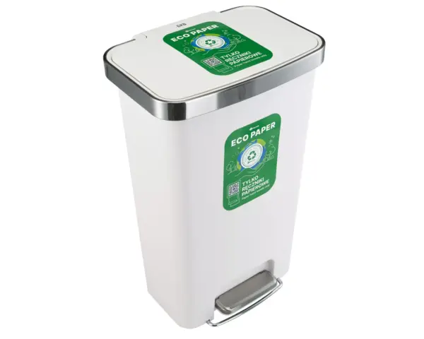 Kosz pedałowy MERIDA ECO PAPER, pojemność 50 l, tworzywo sztuczne, biały Kosz Eco Paper 50 l tworzywo sztuczne regulacja szybkości opadania pokrywy