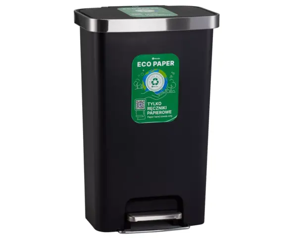 Kosz pedałowy MERIDA ECO PAPER, pojemność 50 l, tworzywo sztuczne, czarny Czarny kosz pedałowy Merida Eco Paper 50 l z pokrywą