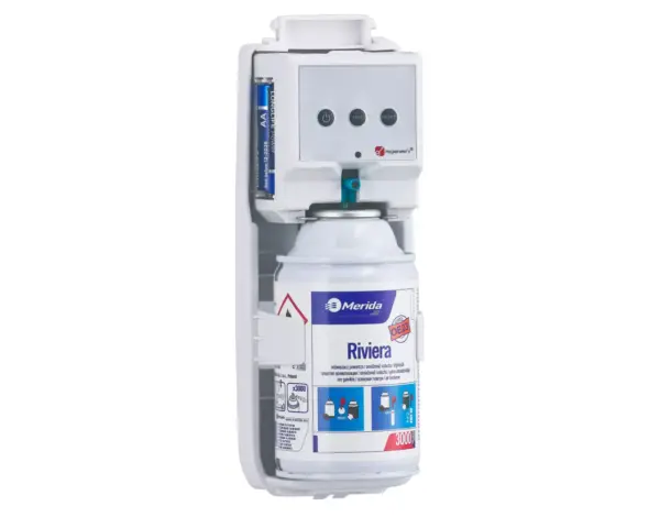 Elektroniczny odświeżacz powietrza MERIDA HARMONY BLUETOOTH, tworzywo, biały transparentny Odświeżacz Merida Harmony Bluetooth z otwartą obudową i wkładem zapachowym
