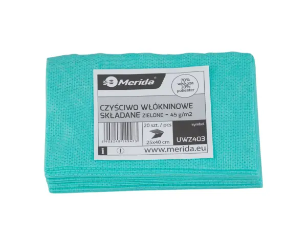Czyściwo włókninowe w listkach, ZIELONE, 25 x 40 cm, paczka 20 szt. Zielone czyściwo włókninowe w listkach 25x40 cm paczka 20 sztuk
