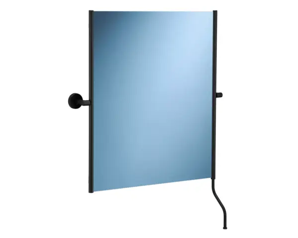 Lustro uchylne w oprawie czarnej matowej z uchwytem ułatwiającym regulację kąta nachylenia MERIDA STELLA BLACK LINE, 50 x 60 cm Lustro uchylne do toalet dla niepełnosprawnych z mocowaniem ściennym