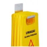 Tablica ostrzegawcza śliska podłoga zawieszona na wieszaku