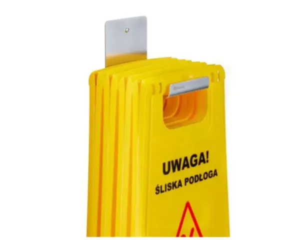 Tablica ostrzegawcza, UWAGA! Śliska podłoga Tablica ostrzegawcza śliska podłoga zawieszona na wieszaku