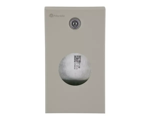 Pojemnik na torebki higieniczne MERIDA STELLA STONE GREY LINE, szary kamienny Stalowy pojemnik Merida Stella Stone Grey z niewidocznymi zawiasami z bliska