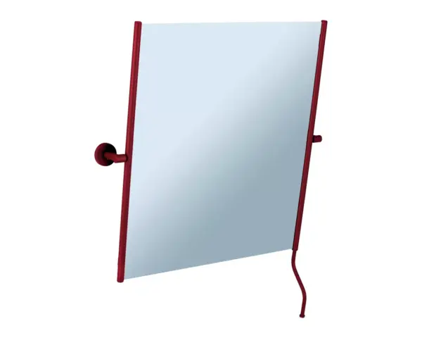 Lustro uchylne w oprawie czerwonej matowej z uchwytem ułatwiającym regulację kąta nachylenia MERIDA STELLA RED LINE, 50 x 60 cm Czerwone matowe rurki boczne lustra uchylnego MERIDA STELLA