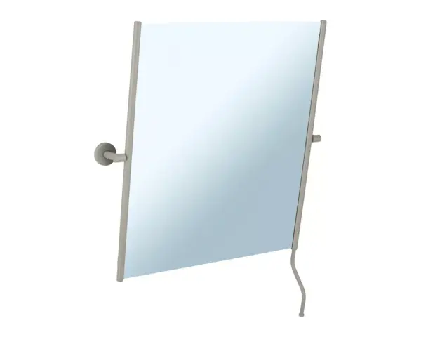 Lustro uchylne w oprawie szarej kamiennej matowej z uchwytem ułatwiającym regulację kąta nachylenia MERIDA STELLA STONE GREY LINE, 50 x 60 cm Mocowanie ścienne lustra uchylnego 50x60 cm dla niepełnosprawnych