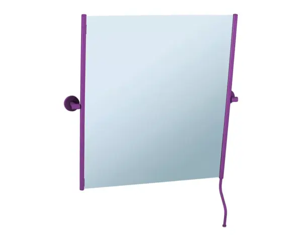 Lustro uchylne w oprawie fioletowej matowej z uchwytem ułatwiającym regulację kąta nachylenia MERIDA STELLA VIOLET LINE, 50 x 60 cm Lustro toaletowe dla niepełnosprawnych z fioletowymi bocznymi rurkami