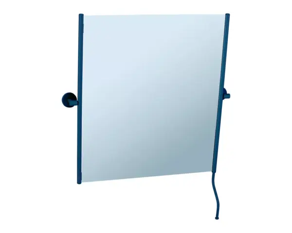 Lustro uchylne w oprawie niebieskiej matowej z uchwytem ułatwiającym regulację kąta nachylenia MERIDA STELLA BLUE LINE, 50 x 60 cm Lustro uchylne na ścianie z metalowymi niebieskimi rurkami bocznymi