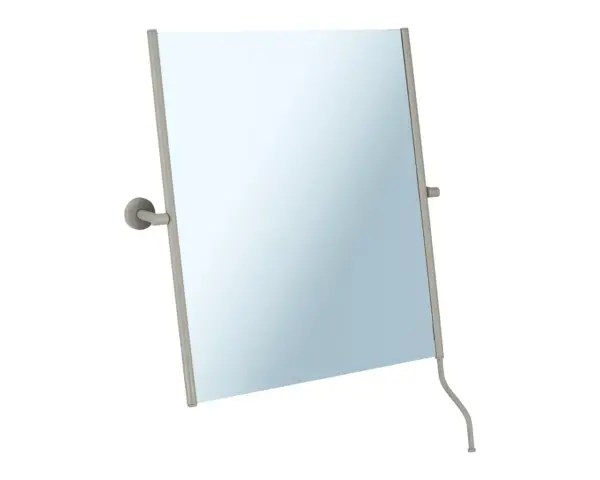 Lustro uchylne w oprawie szarej kamiennej matowej z uchwytem ułatwiającym regulację kąta nachylenia MERIDA STELLA STONE GREY LINE, 50 x 60 cm Bok lustra uchylnego z metalową rurką w kolorze szarym kamiennym