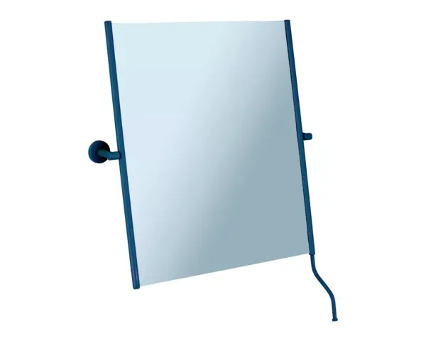 Lustro uchylne w oprawie niebieskiej matowej z uchwytem ułatwiającym regulację kąta nachylenia MERIDA STELLA BLUE LINE, 50 x 60 cm Lustro toaletowe dla niepełnosprawnych z regulacją 0–10° w kolorze niebieskim