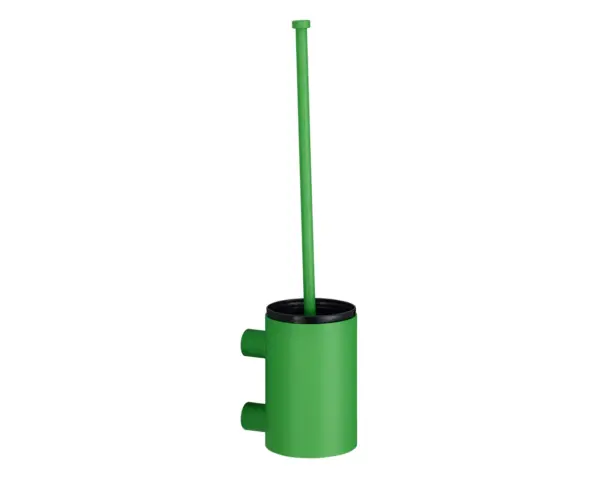 Szczotka do WC z uchwytem mocowanym do ściany, tuba krótka, MERIDA STELLA GREEN LINE, zielona Szczotka WC Merida Stella Green Line z zieloną powłoką strukturalną, widok boczny
