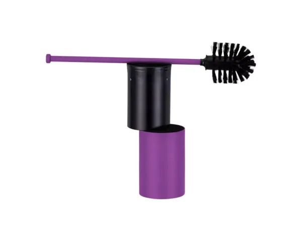 Szczotka do WC z uchwytem mocowanym do ściany, tuba krótka, MERIDA STELLA VIOLET LINE, fioletowa Szczotka WC Merida Stella Violet Line zamontowana na ścianie, detal mocowania