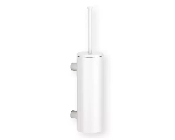 Szczotka do WC z uchwytem mocowanym do ściany, tuba z przykrywką, MERIDA STELLA WHITE LINE, biała Szczotka WC MERIDA STELLA WHITE LINE z tubą i przykrywką, widok boczny