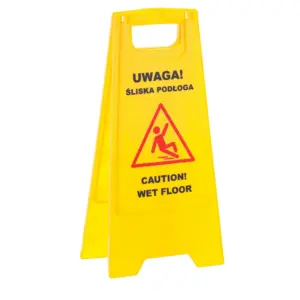 Żółta tablica ostrzegawcza Uwaga śliska podłoga z uchwytem