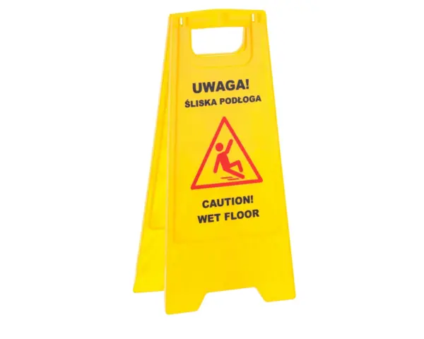 Żółta tablica ostrzegawcza Uwaga śliska podłoga z uchwytem