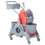 Wózek dwuwiadrowy HFV101 – 2×15 L, kuweta 8 L, czerwona prasa szczękowa, koła Ø80 mm, tworzywo z recyklingu.