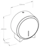 Rysunek izometryczny pojemnika na papier toaletowy Merida Inox Design Mini z wymiarami