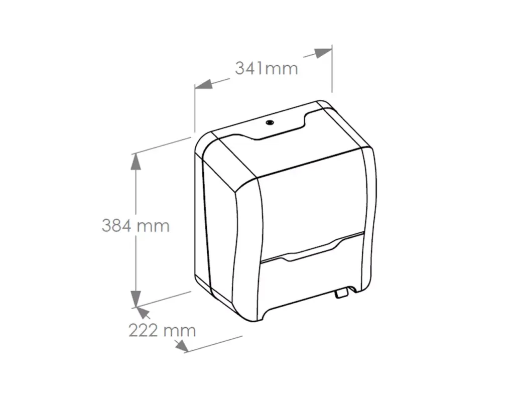 Rysunek izometryczny podajnika ręczników Merida Harmony Automatic Maxi z wymiarami