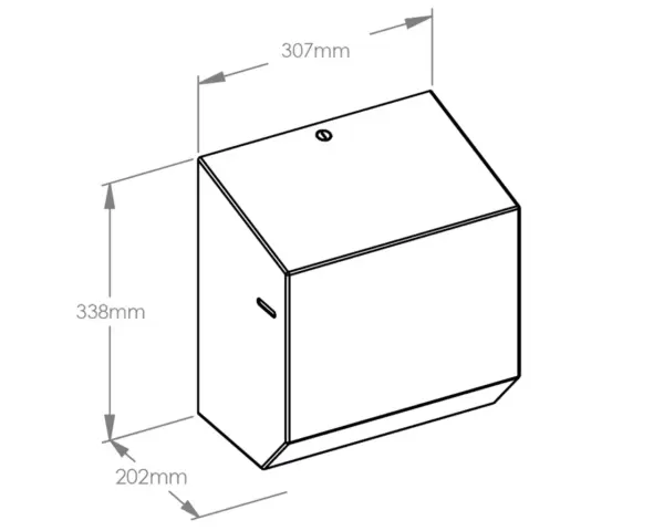 Mechaniczny podajnik ręczników papierowych w rolach MERIDA INOX DESIGN MAXI - TEXTURE Rysunek izometryczny podajnika ręczników papierowych w rolach z wymiarami