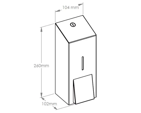 Dozownik mydła w pianie na jednorazowe wkłady z pompką spieniającą MERIDA INOX DESIGN MAXI - ICICLE Rysunek izometryczny dozownika mydła w pianie Merida Inox Design Maxi z wymiarami