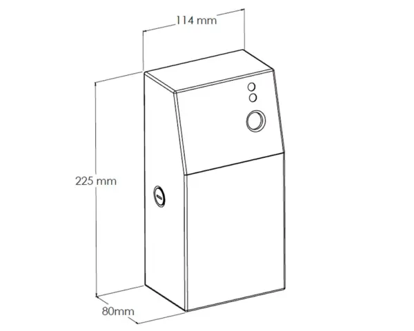 Obudowa odświeżaczy powietrza MERIDA STELLA Anti-FingerPrint, stal matowa z powłoką AFP Rysunek izometryczny obudowy odświeżacza MERIDA STELLA GSM088 z wymiarami