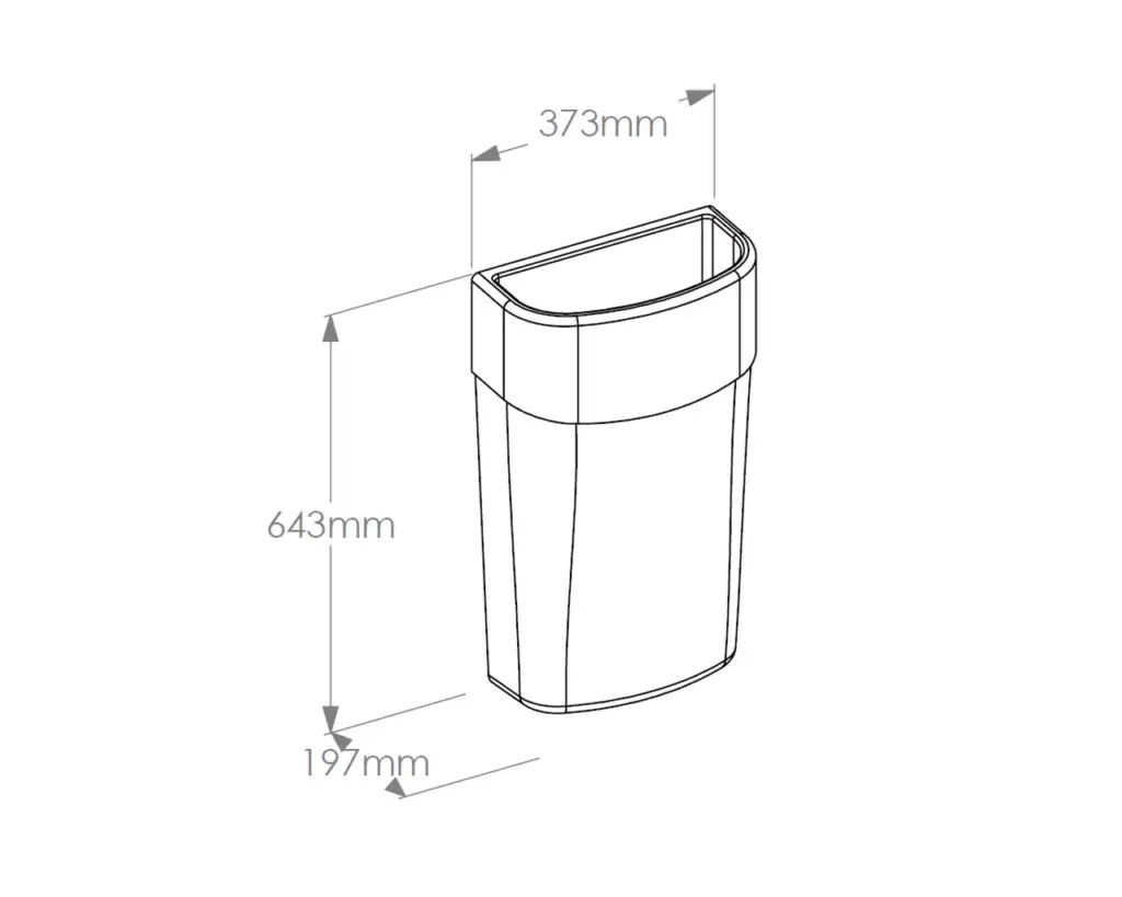 Rysunek izometryczny kosza wiszącego MERIDA COMO/ONE 40 l z wymiarami